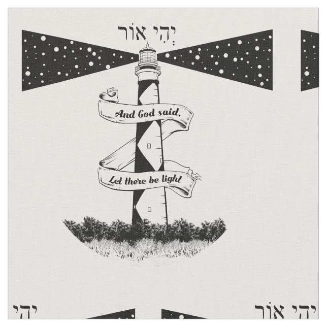 LET THERE BE LIGHT lighthouse black and white Fabric (Close Up)