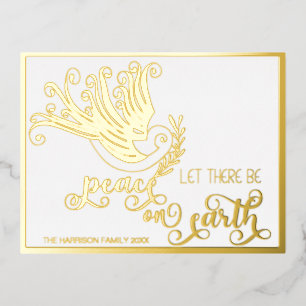 Let There Be Peace On Earth Gold Dove Christmas Foil Holiday Postcard