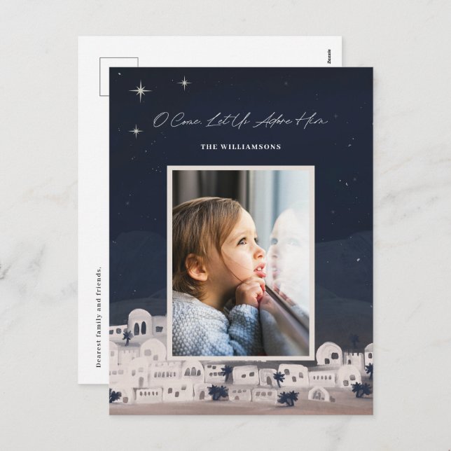 Let Us Adore Him Bethlehem Religious Christmas Holiday Postcard (Front/Back)