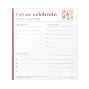 Let Us Celebrate Birthday Party Planning Notepad