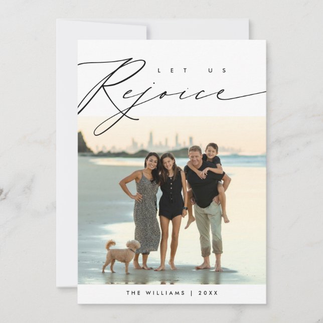 Let Us Rejoice, Christmas Family Photo Layover Holiday Card (Front)