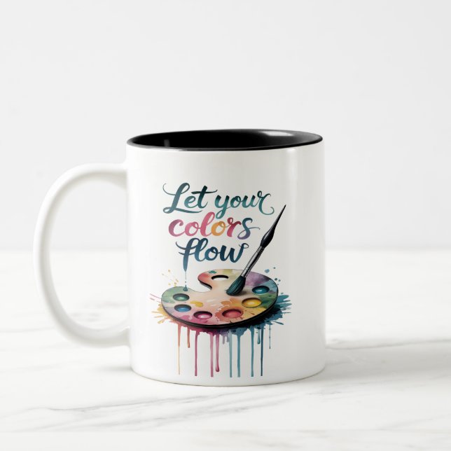 "Let Your Colours Flow" Inspirational Artistic Two-Tone Coffee Mug (Left)
