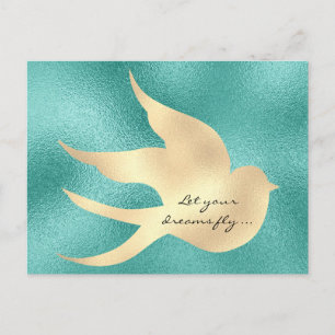 Let Your Dream Fly Motivational Mint Green Bird Postcard