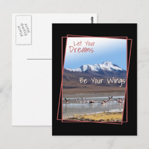 Let Your Dreams Be Your Wings Pink Flamingos Postcard