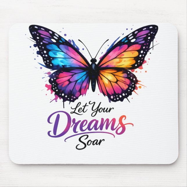 Let Your Dreams Soar – Colourful Butterfly Mouse Pad (Front)
