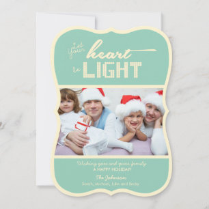 Let your heart be light - green and cream holiday card