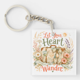 Let Your Heart Wander Travel Floral Quote Key Ring