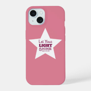 Let Your Light Shine Bible Verse White Star Pink iPhone 15 Case
