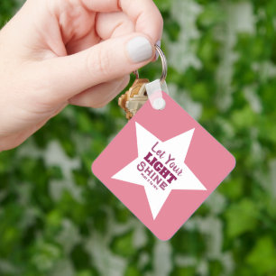 Let Your Light Shine Bible Verse White Star Pink Key Ring