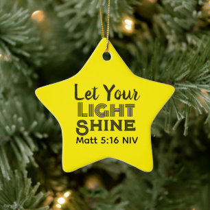 Let Your Light Shine Bible Verse Yellow Star Ceramic Tree Decoration