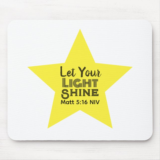 Let Your Light Shine Bible Verse Yellow Star White Mouse Pad (Front)