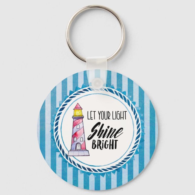 Let Your Light Shine Bright Lighthouse Typography Key Ring (Front)