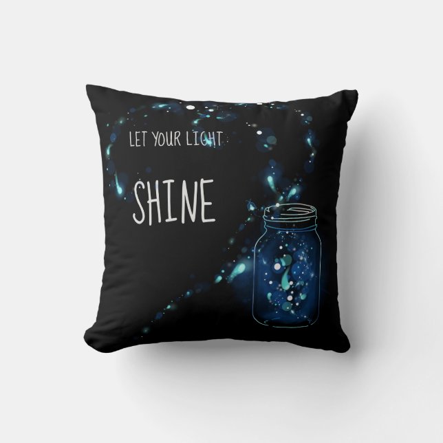 Let Your Light Shine Fireflies Mason Jar Cushion (Front)