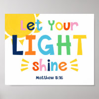 Let Your Light Shine Kids Christian Bible Verse Po