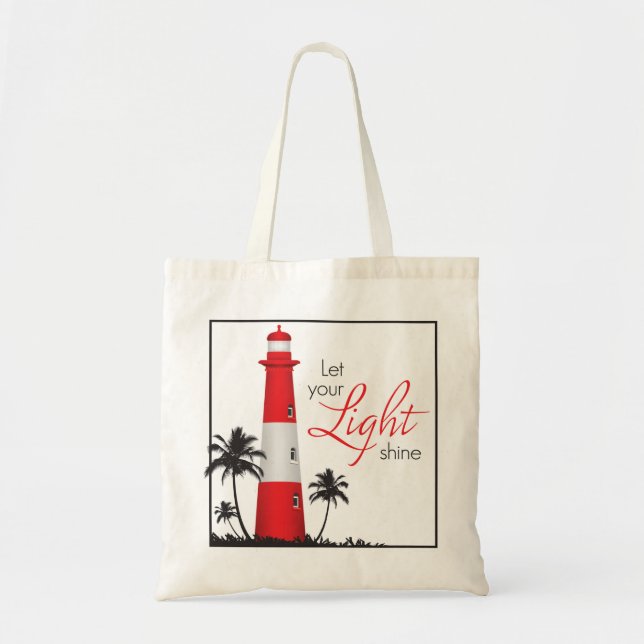 "Let your light shine!" Lighthouse Tote Red (Front)