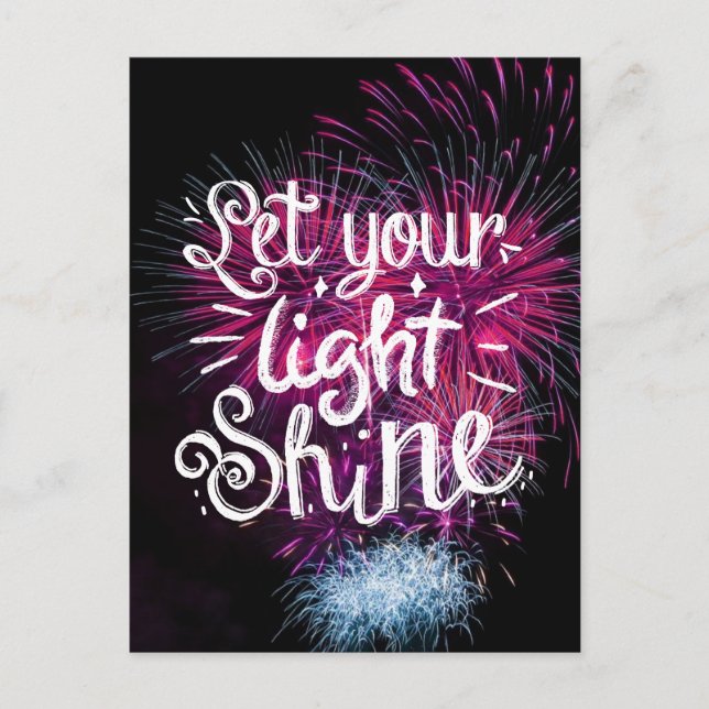 Let Your Light Shine Quote - Pink Fireworks Postcard (Front)