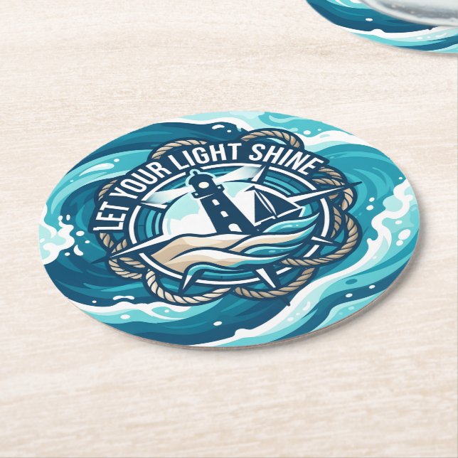 Let Your Light Shine Round Paper Coaster (Angled)