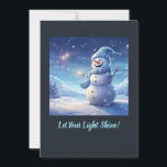 "Let Your Light Shine!" – Snowman Christmas Card<br><div class="desc">Bring a touch of heartwarming charm to your holiday greetings with this delightful Christmas card featuring a smiling snowman standing in the winter snow, holding a small lamp that shines light into the darkness. His gentle glow captures the spirit of Christmas—hope, warmth, and joy amidst the stillness of winter. Set...</div>