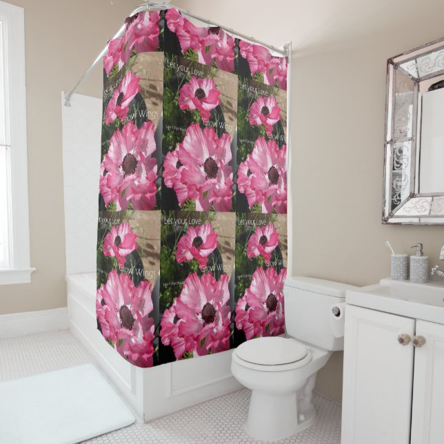 Let your love Grow Pink floral Shower Curtain (In Situ)