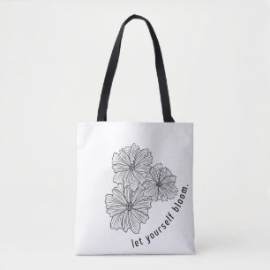 'Let Yourself Bloom' Floral Quote Natural Budget Tote Bag