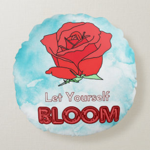 Let Yourself Bloom Red Rose Art Round Cushion