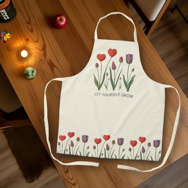Let Yourself Grow Floral Heart Tulips Art Apron (Creator Uploaded)