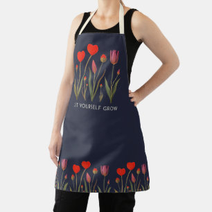 Let Yourself Grow Floral Heart Tulips Art Apron