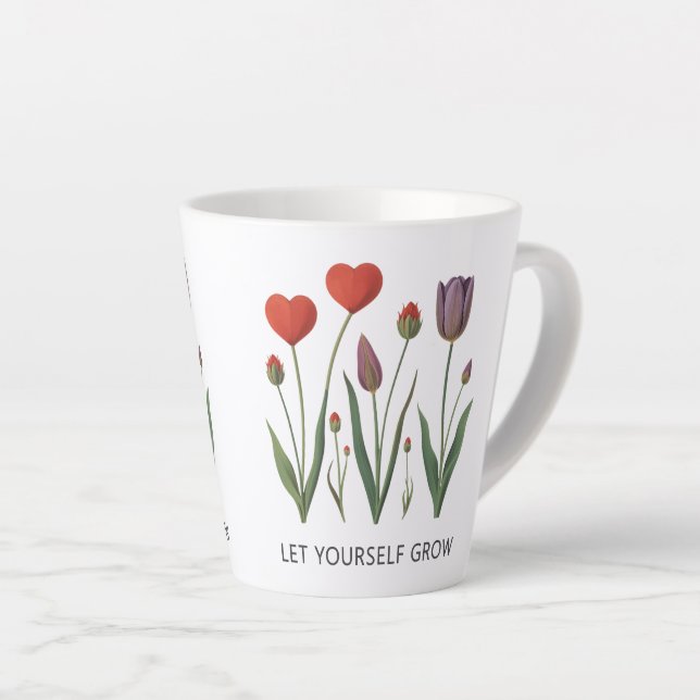 Let Yourself Grow Floral Heart Tulips Art Latte Mug (Right Angle)