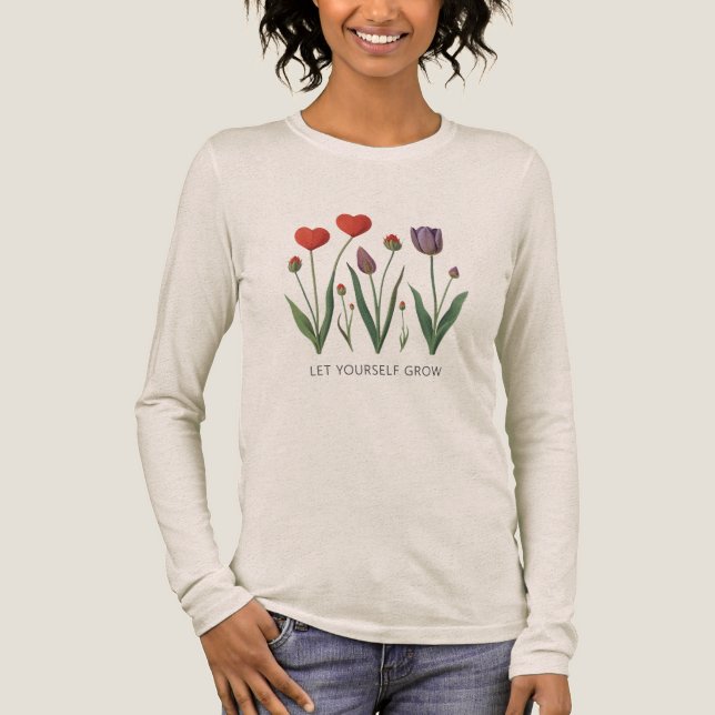 Let Yourself Grow Floral Heart Tulips Art Tri-Blend Shirt (Front)