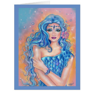 Leta blue haired mermaid art by Renee Lavoie