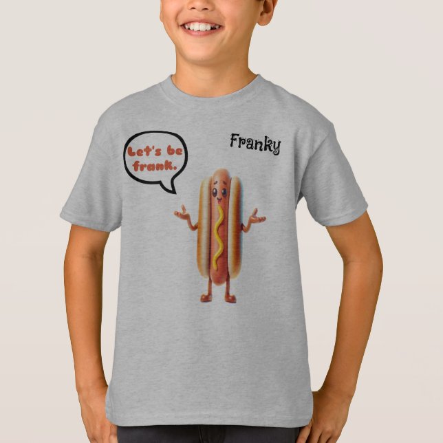 "Let's be Frank" Hotdog Customizalbe Pun Boy's T-Shirt (Front)