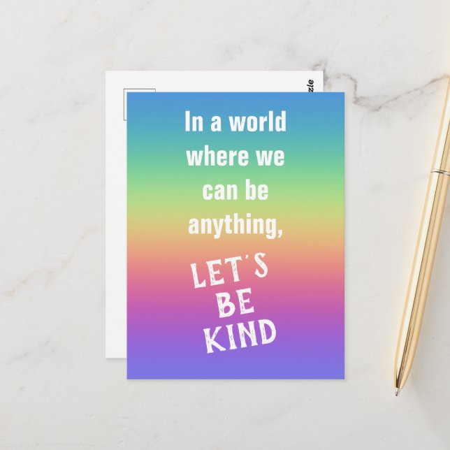 Let's Be Kind Rainbow Colours Gradient Postcard (Front/Back In Situ)