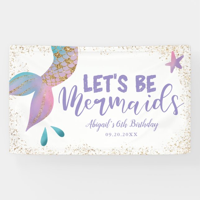 Lets Be Mermaids Birthday Party Banner (Horizontal)