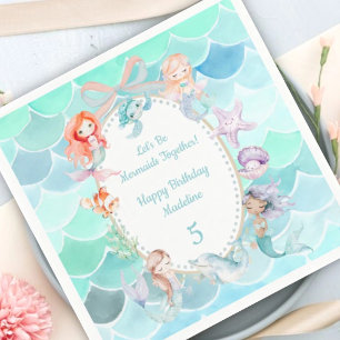 Let's Be Mermaids Together Mermaid Party Birthday Napkin