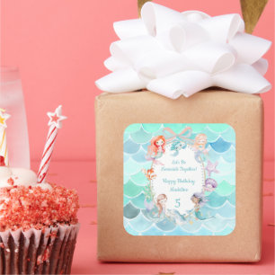 Let's Be Mermaids Together Mermaid Party Birthday Square Sticker