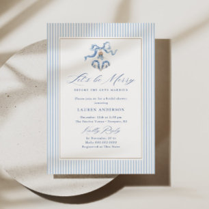 Let's be Merry Blue Christmas Bridal Shower Invitation