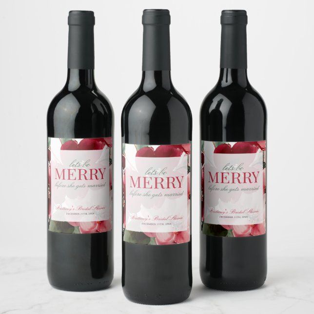 Let's Be Merry Christmas Bridal Shower Wine Label (Bottles)