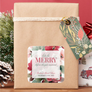 Let's Be Merry Christmas Wedding Bridal Shower Square Sticker