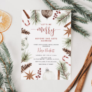 Let's Be Merry Rustic Christmas Bridal Shower Invitation