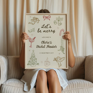 Let's be merry Whimsical Christmas Bridal Shower  Poster