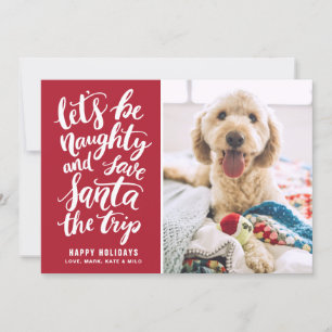 Let's be Naughty Hand Lettered Funny Holiday Card
