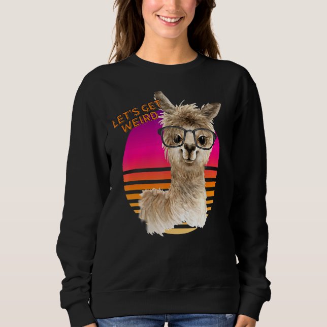 Let's Be Weird  Animals Hipster Llama With Glasses Sweatshirt (Front)
