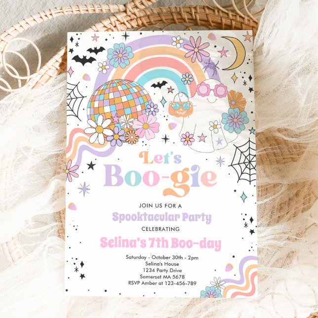 Let's BOO-gie Halloween Cute Pink Ghost Birthday Invitation (Creator Uploaded)