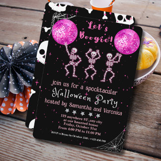 Let's Boogie! Black and Pink Disco Halloween Party Invitation