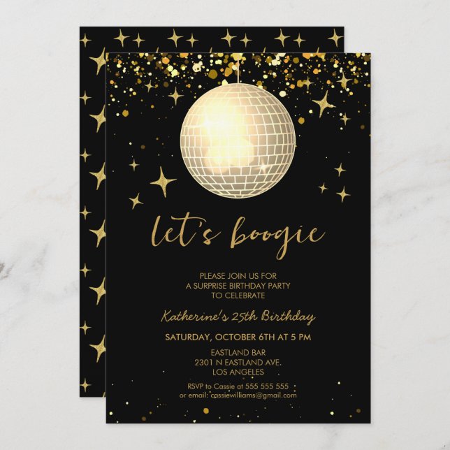 Let's Boogie Retro Disco Ball Glitters Birthday Card (Front/Back)