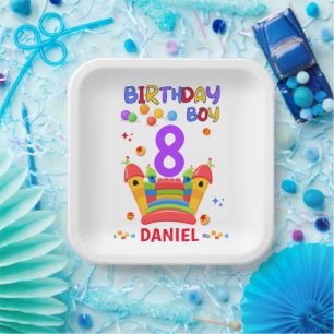 Let's Bounce Birthday Boy Jump Trampoline Party Paper Plate
