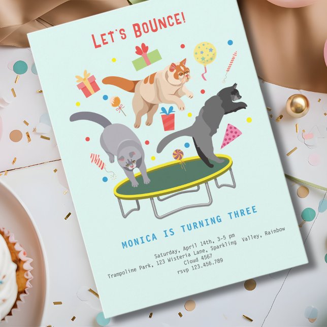 Let's bounce jumping cats kids birthday invitation (Creator Uploaded)