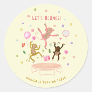 Let's bounce jumping monkeys kids birthday classic round sticker