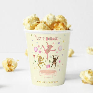 Let's bounce jumping monkeys kids birthday paper cups