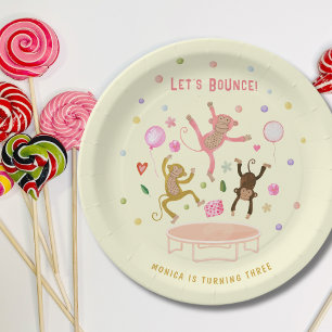 Let's bounce jumping monkeys kids birthday paper plate